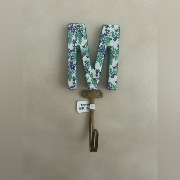 Anthropologie Floral Initial Wall Hook - Green and Purple - Picture 1 of 2